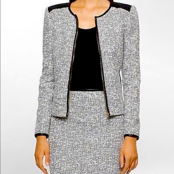 Calvin Klein Tweed Suit with leather piping